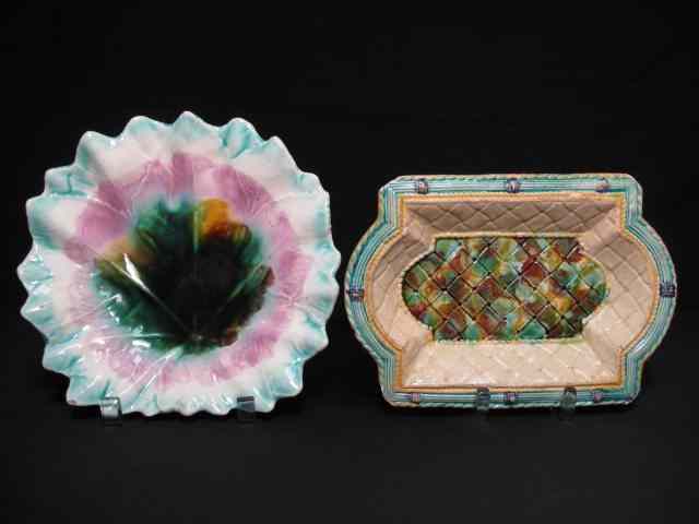 Appraisal: Two Majolica pottery bread trays Includes a leaf dish in