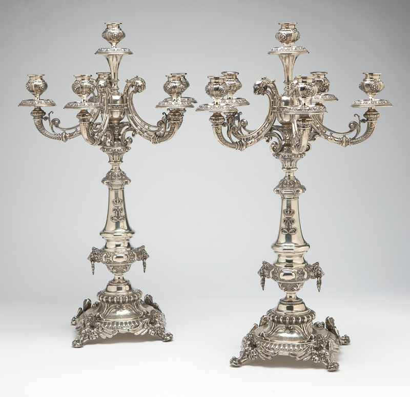 Appraisal: A large pair of German silver regimental candelabra Grand Ducal