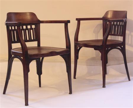 Appraisal: A pair of Secessionist style bentwood chairs circa Stamped JJ