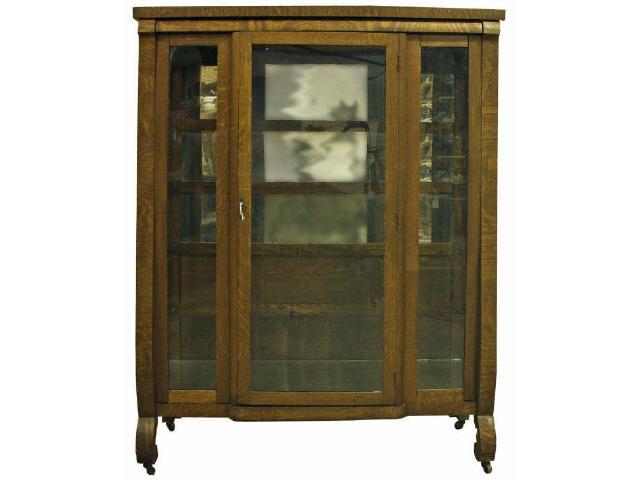 Appraisal: Antique American oak four shelf china cabinet with mirrored back