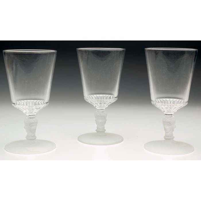 Appraisal: Three Face goblets set of three clear glass with frosted