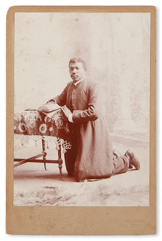 Appraisal: RELIGION AMERICAN WEST Large cabinet card photograph of a kneeling