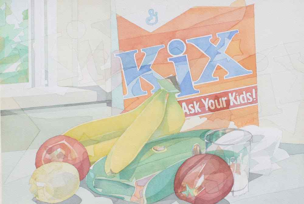 Appraisal: STILL LIFE WITH KIX AND FRUIT Watercolor sight size ''