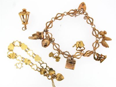 Appraisal: A gold charm bracelet With assorted gold charms and a