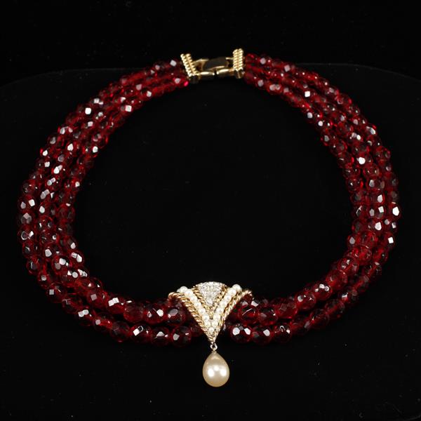 Appraisal: Boucher multi strand red crystal necklace with gold tone and