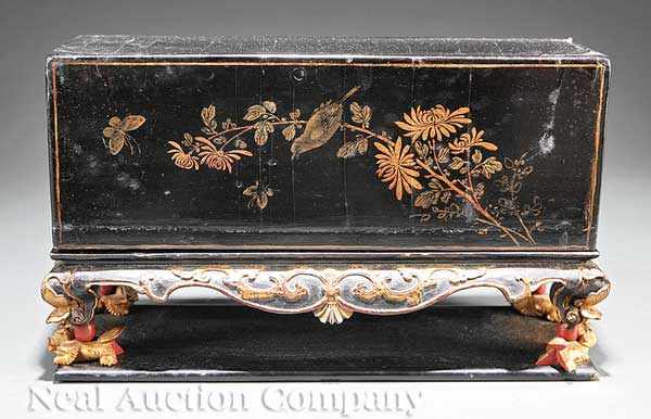 Appraisal: A Chinese Gilt Decorated Black Lacquer Carved Wood Covered Display