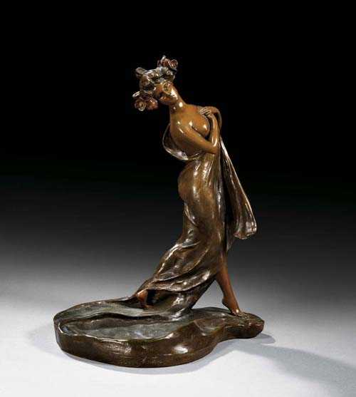 Appraisal: BRONZE SCULPTURE OF A LADY IN FLOWING DRESS Van der