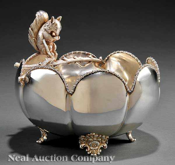 Appraisal: An American Squirrel-Mounted Silverplate Nut Bowl E G Webster of