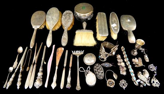 Appraisal: STERLING AND COIN SILVER pieces most not weighable seven brushes