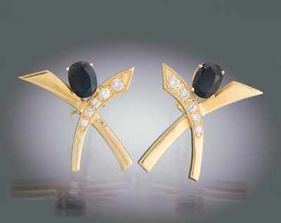 Appraisal: A Pair of Sapphire and Diamond Earrings k yellow gold