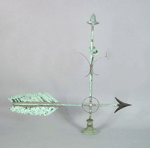 Appraisal: Copper arrow weathervane th c with floral sprig decorations on