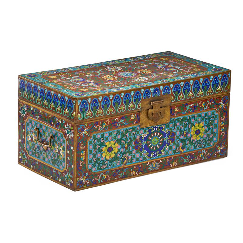 Appraisal: CHINESE CLOISONNE TRUNK Stylized lotus and floral design with gilt