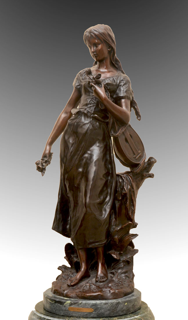 Appraisal: LARGE BRONZE GIRL WITH MANDOLIN AFTER MOREAU '' in height