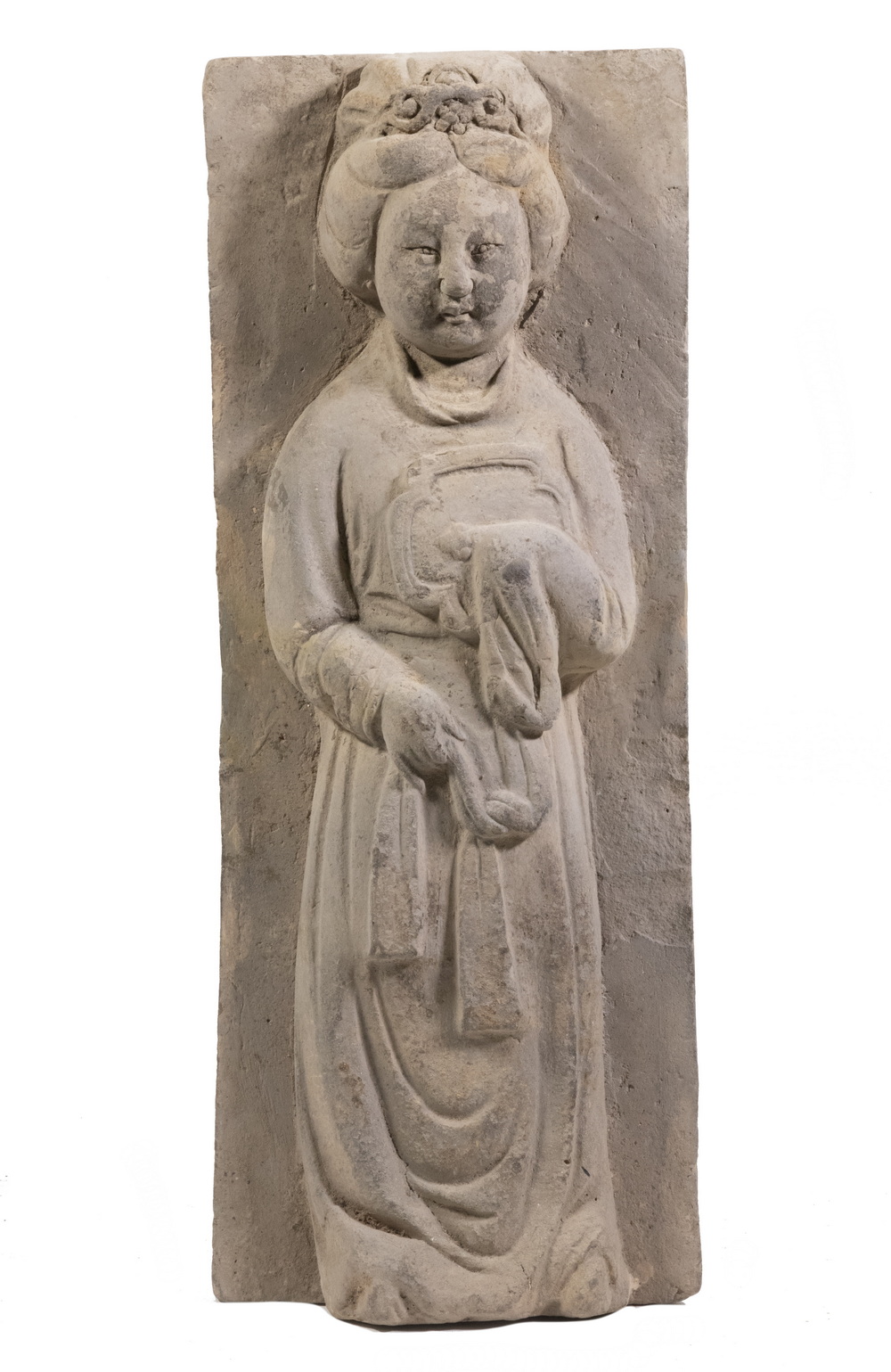 Appraisal: CHINESE JIN DYNASTY - AD GREY POTTERY RELIEF PLAQUE PORTRAIT