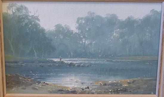 Appraisal: ERNIE TREMBATH FISHING ON THE GOULBURN OIL ON BOARD