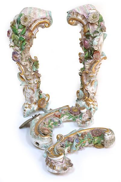 Appraisal: A PAIR OF TH CENTURY GERMAN FLORAL ADORNED PORCELAIN LEGS