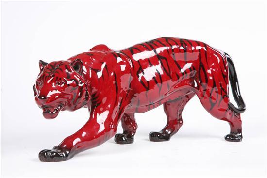 Appraisal: ROYAL DOULTON FLAMBE' TIGER Post Crouching striped tiger h l