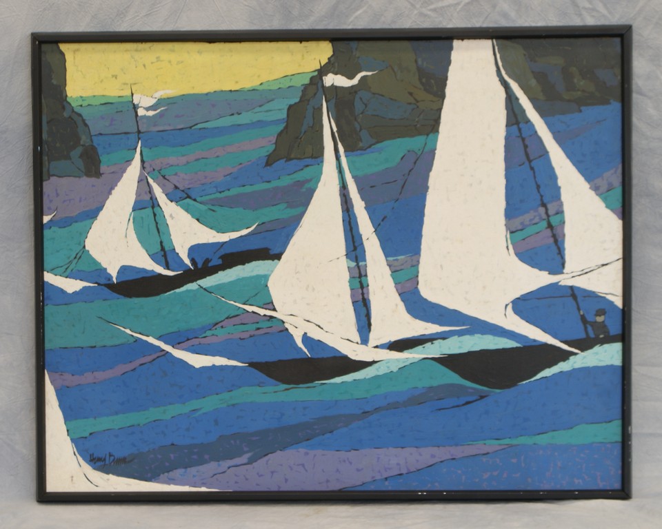 Appraisal: Harry Dunn American PA - o masonite Sailboats and Seagulls