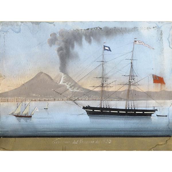 Appraisal: th C NAUTICAL SCENE Erupcione del Vesuvio del gouache on