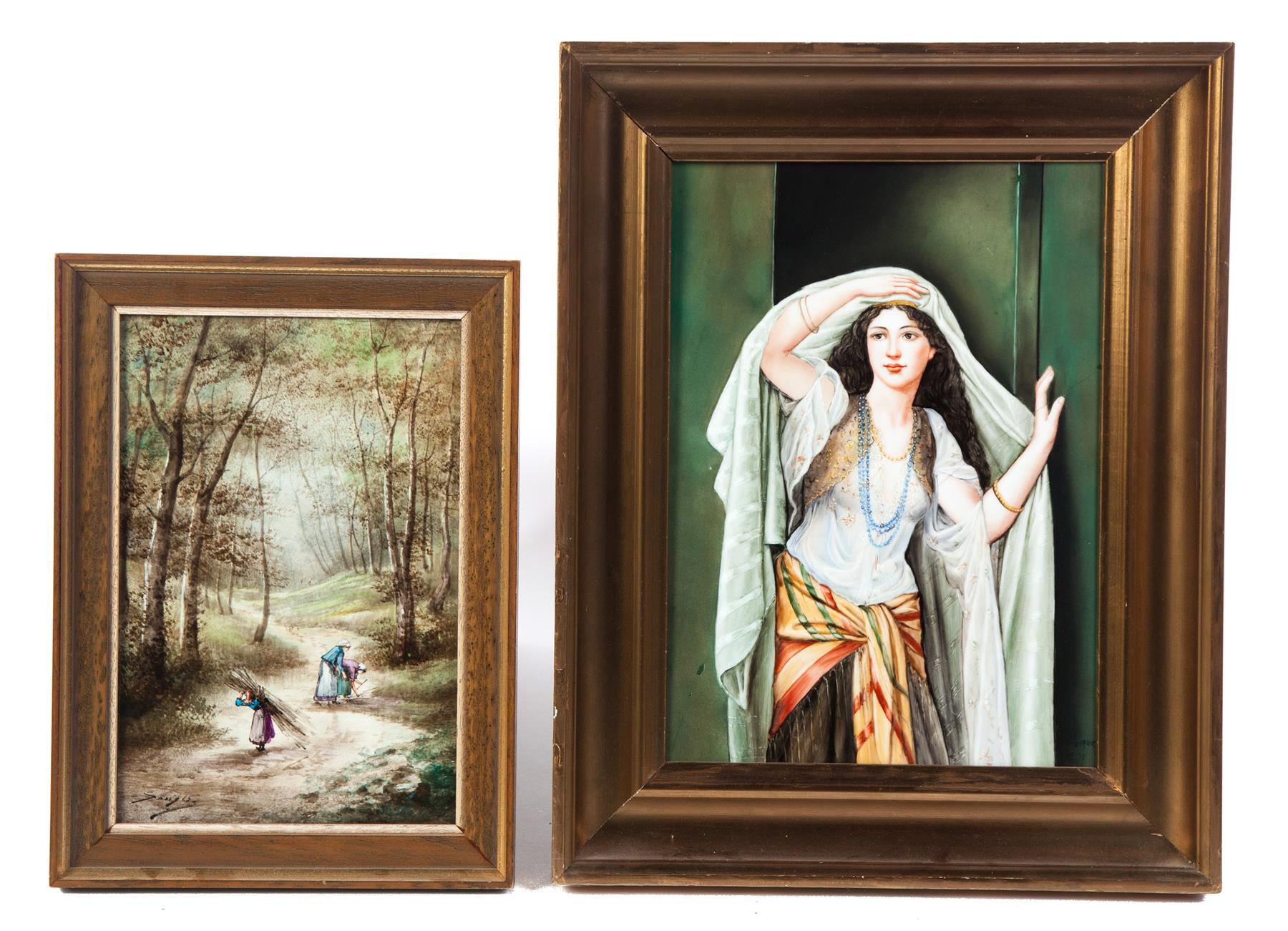 Appraisal: TWO FRAMED PAINTINGS ON PORCELAIN European late th century Forest