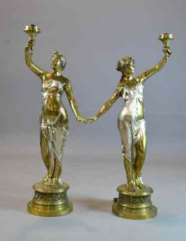 Appraisal: A Fine Pr Brass and Silvered Figural TorchiereTwo large Grecian