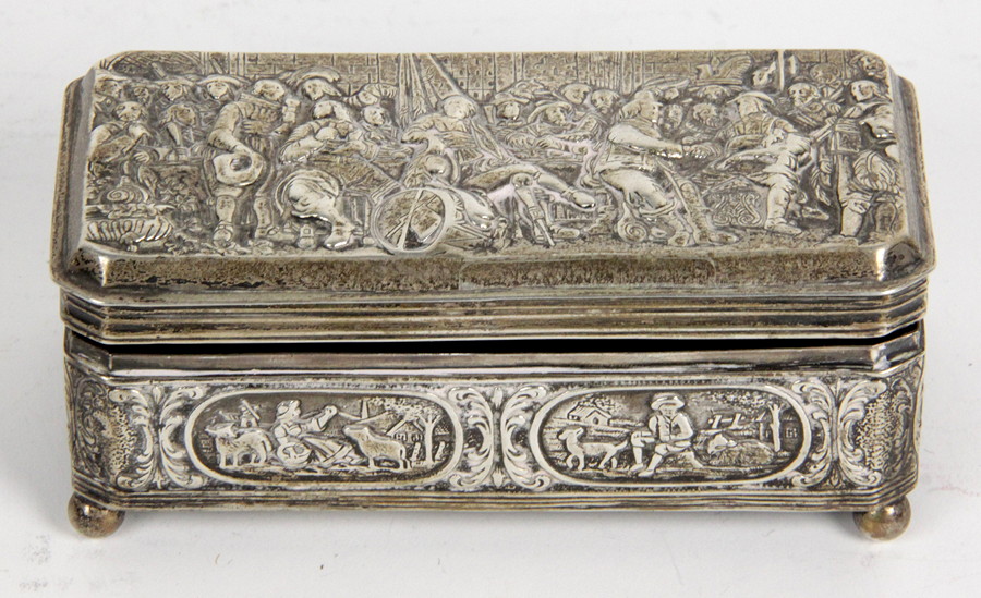 Appraisal: A Dutch silver trinket box import mark chased with panels