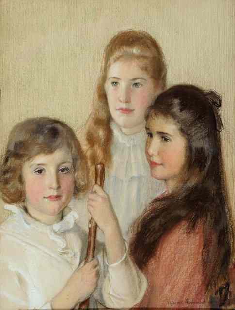 Appraisal: FREDERICK SAMUEL BEAUMONT - Portrait of young girls one holding