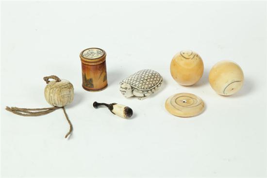 Appraisal: GROUP OF IVORY ITEMS Asian early th century Two spheres