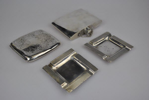 Appraisal: A silver hip flask two engine-turned ashtrays and an engraved