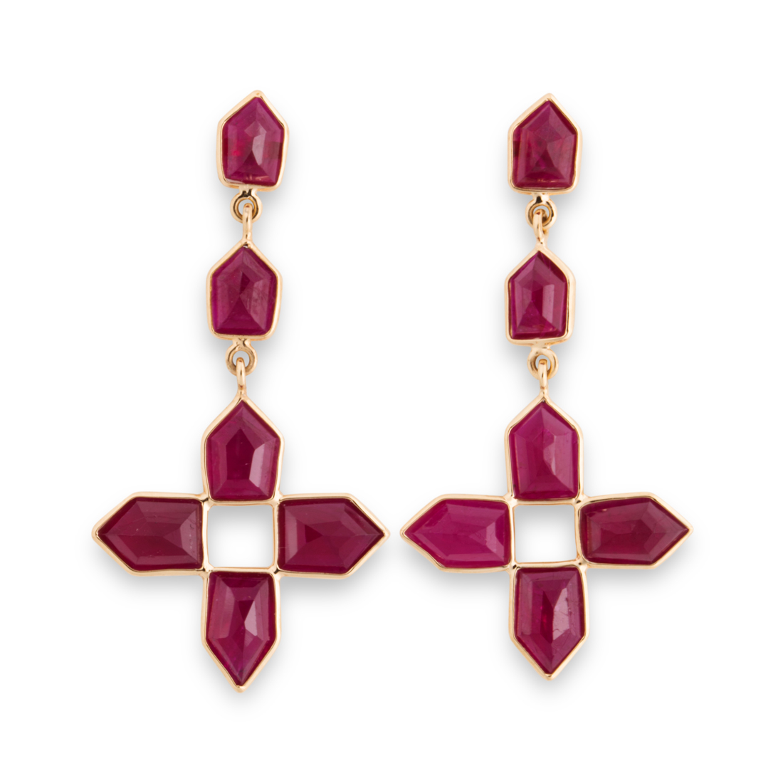 Appraisal: A PAIR OF RUBY AND EIGHTEEN KARAT GOLD EARRINGS A