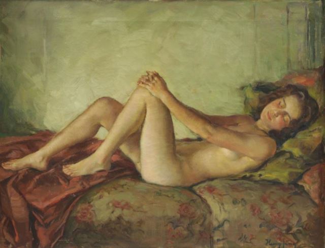 Appraisal: HEMPFING Wilhelm Oil on Canvas Reclining Nude Signed lower right