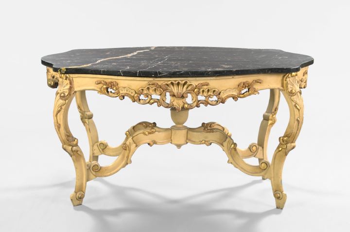 Appraisal: Louis XV-Style Polychromed and Marble-Top Center Table early th century