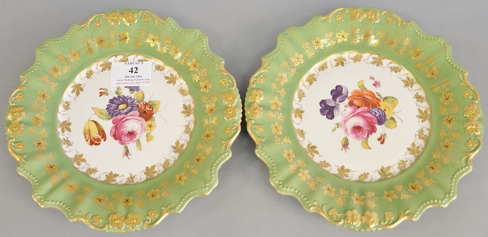 Appraisal: Set of twelve continental dessert plates with green ground gold