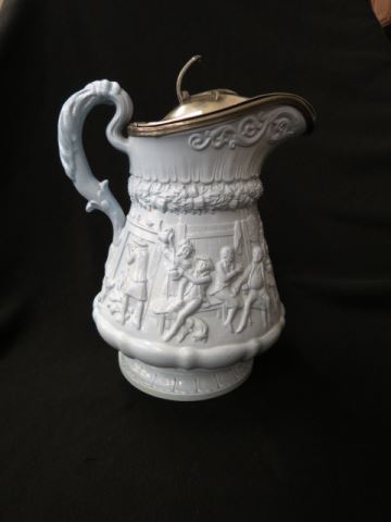 Appraisal: English Relief Pitcher light blue tavern scene and man on