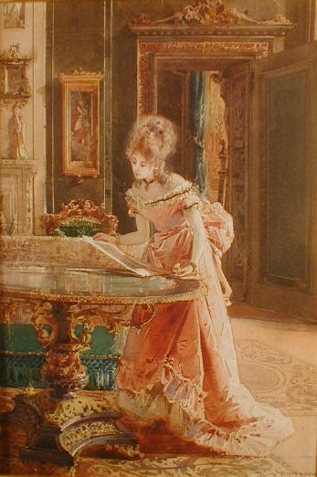 Appraisal: Gavenaghi Salon interior with a young lady studying a painting