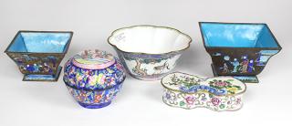 Appraisal: Five Chinese Painted Enamel Bowls Boxes lot of Chinese painted