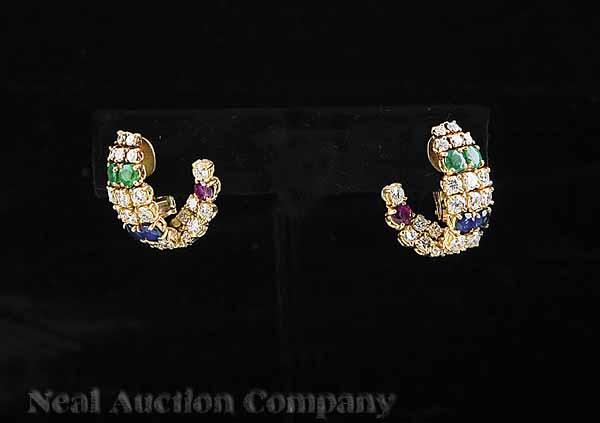 Appraisal: A Pair of kt Yellow Gold Diamond Emerald Sapphire and