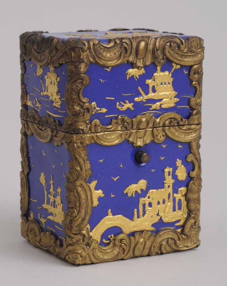 Appraisal: CONTINENTAL ROCOCO STYLE GILT-METAL MOUNTED BLUE ENAMEL SCENT BOX Of