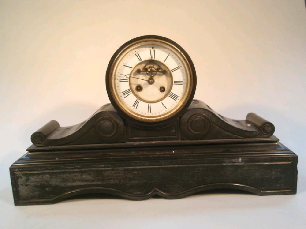 Appraisal: A thC black slate mantel clock of eight-day Brocot movement