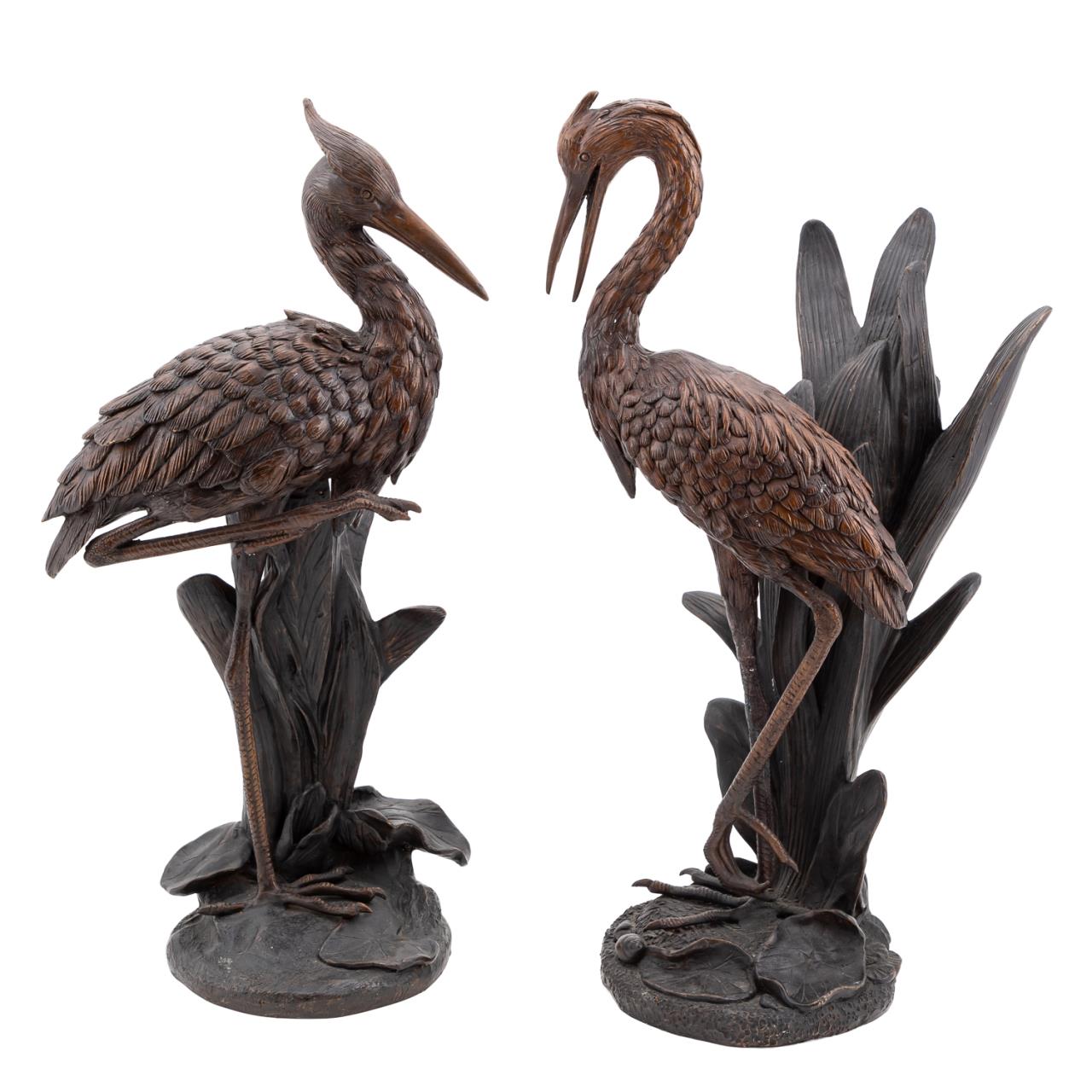 Appraisal: PAIR BRONZE BLUE HERON FIGURES IN A MARSH Pair of