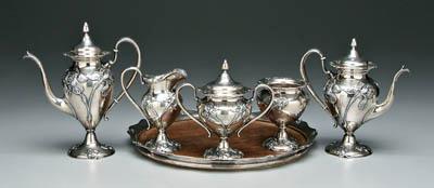 Appraisal: Shreve sterling tea service tray - in coffeepot with matching