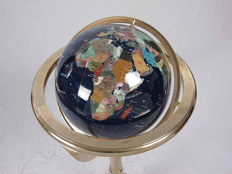 Appraisal: SEMI PRECIOUS GEMSTONE INLAY GLOBE ON BRASS STAND Globe measures