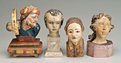 Appraisal: Four carved devotional figures busts woman part of larger figure