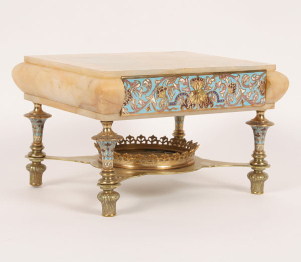 Appraisal: Shaped marble stand plateau with brass stretcher single drawer and