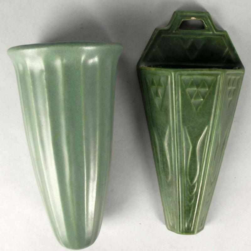 Appraisal: Lot of Matte Green Long Pottery Wall Pockets Description Includes