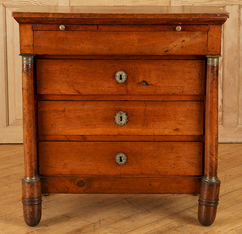 Appraisal: TH CENT PETITE FRENCH EMPIRE WALNUT COMMODE A nineteenth century