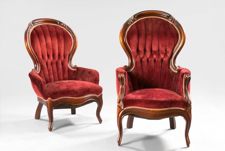 Appraisal: Victorian Revival Mahogany Armchair and Matching Lady's Chair third quarter