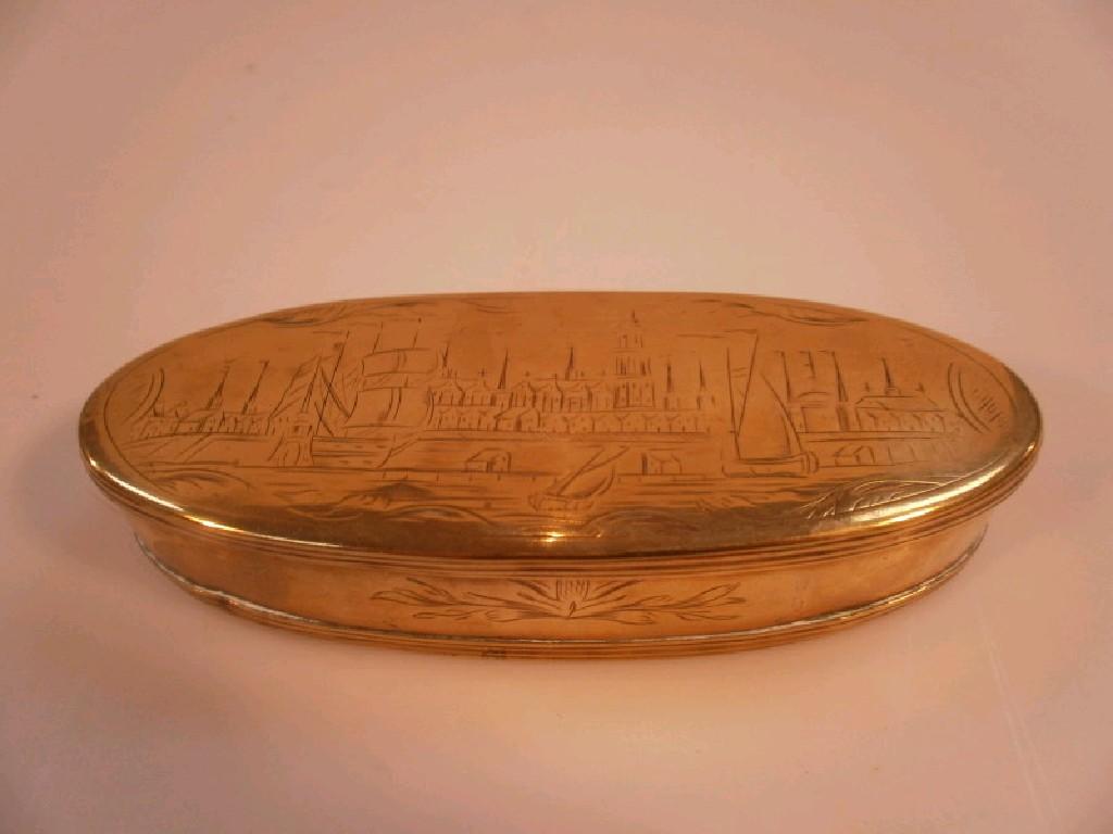 Appraisal: A thC brass oval hinged tobacco box probably Dutch the