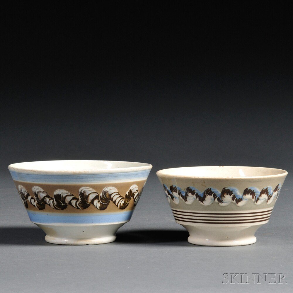 Appraisal: Two Mochaware Earthworm-decorated Bowls Britain th century London-shaped bowls one