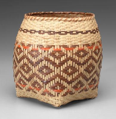 Appraisal: Cherokee river cane basket square-to-round design wrapped oak split rim